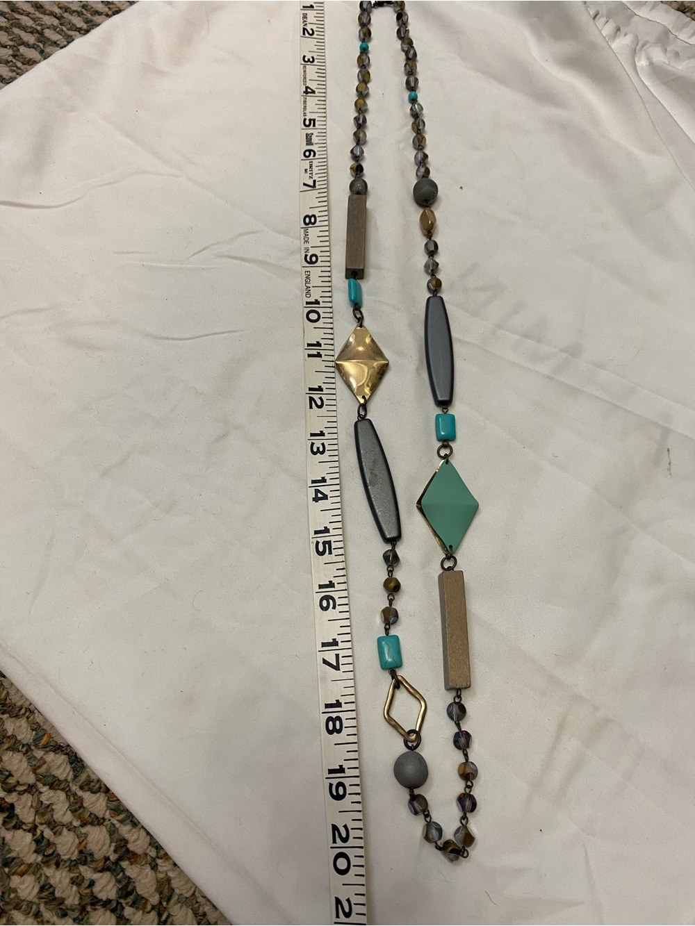 Source Unknown Teal & Gold Geometric Bead Necklace